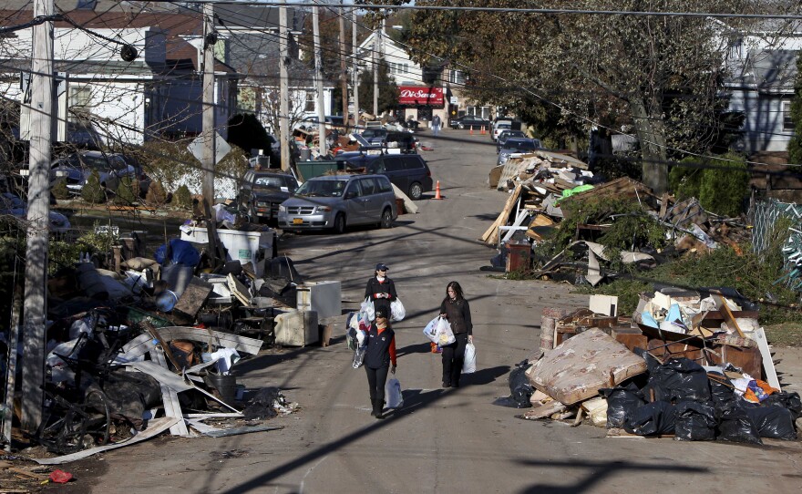 Garbage is piled up on the street in the New Dorp neighborhood of Staten Island, N.Y., on Nov. 4, 2012, in the aftermath of Superstorm Sandy.