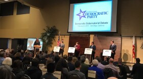 Democratic candidates running for California governor debate on stage, Feb. 22,1 2018. 