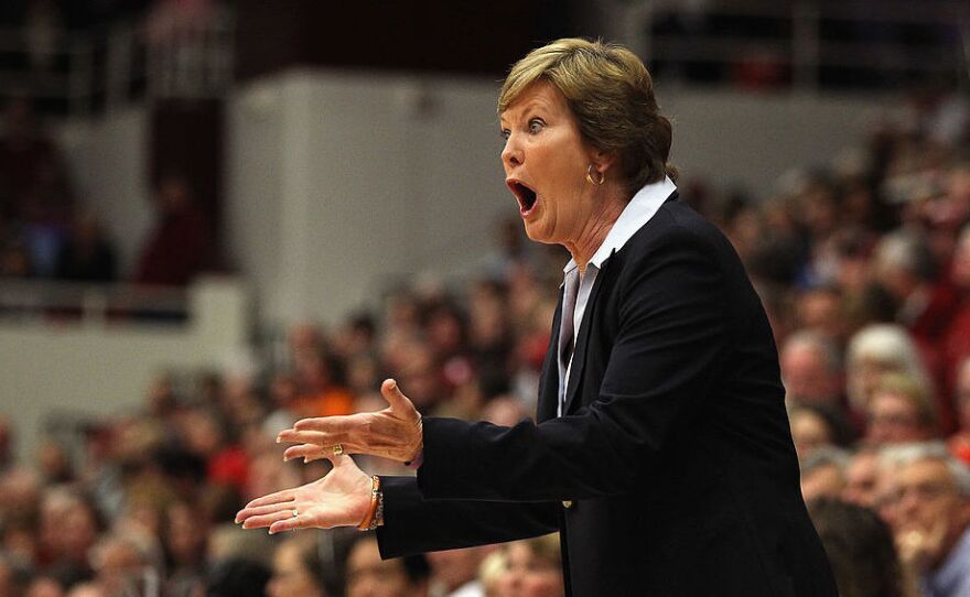 Tennessee Lady Volunteers head coach Pat Summitt argues with the referee during their game against the Stanford Cardinal on Dec. 20, 2011, at Maples Pavilion in Palo Alto, Calif.