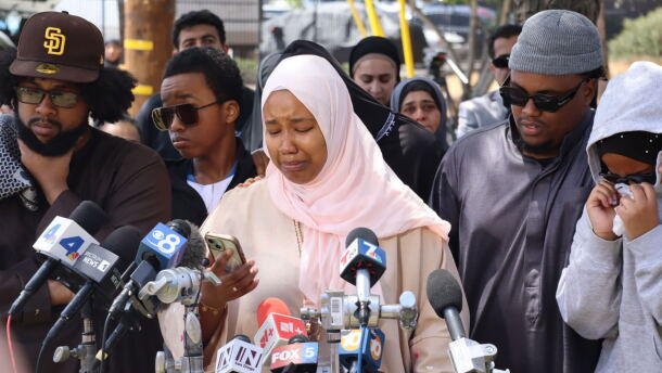 Hawaa Abdullah, daughter of security guard Amin Abdullah, spoke at a press conference on May 19, 2026.