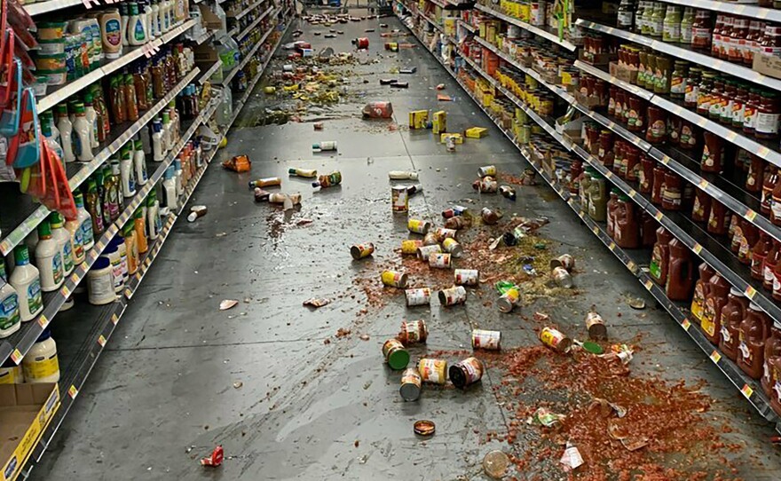 Food that fell from the shelves at a Walmart following an earthquake in Yucca Yalley, Calif., on Friday.