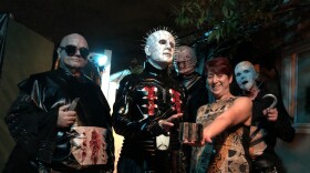 Beth Accomando's Hellbound Haunt from 2022 featuring Joshua Sutton as Butterball, Paul Wee as Pinhead, Steve Walsh as Chatterer, Beth Accomando, and Christopher Olson as Female Cenobite. Masks by Cristina Himiob. Oct. 31, 2022