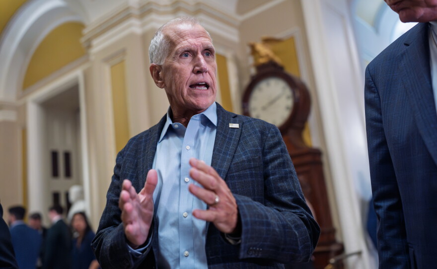Sen. Thom Tillis, R-N.C., heads to the Senate chamber following a closed-door meeting with fellow Republicans, at the Capitol on June 2, 2026.