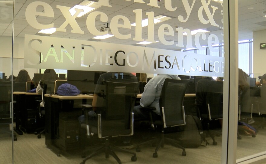 Students return to Mesa College for a re-orientation session also happening at the other San Diego Community College District schools, this week. Linda Vista, CA, March 2, 2022.