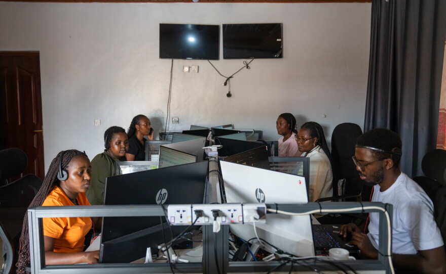 The call center in Muhanga where Zipline employees monitor requests for deliveries of medical supplies.