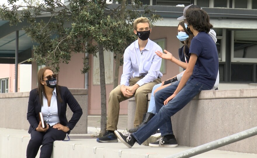 Zachary Patterson meets with students at Longfellow K-8 School, San Diego, CA October 18, 2021