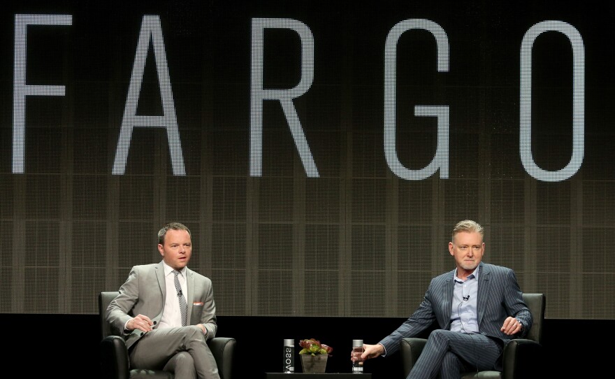 Noah Hawley (left) and Warren Littlefield, executive producers of the FX series Fargo, speak at Television Critics Association's summer press tour.