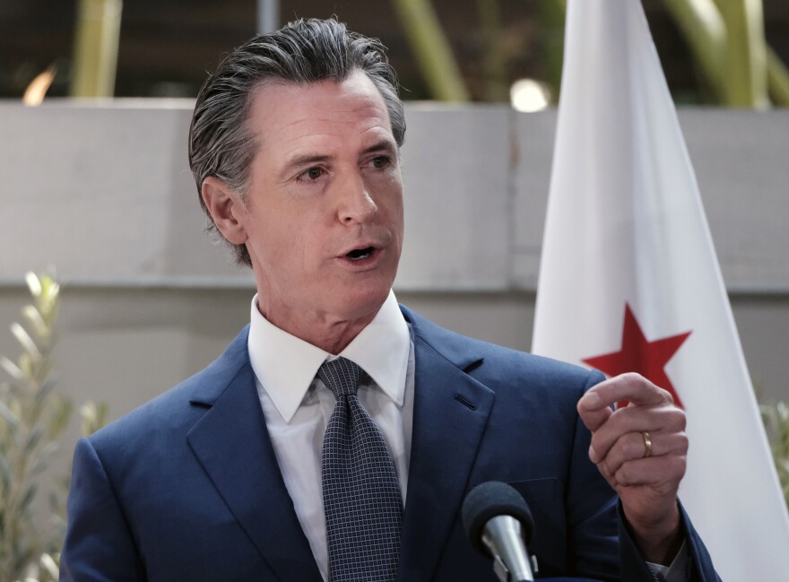 California Gov. Gavin Newsom answers questions at a news conference in Los Angeles, on June 9, 2022.