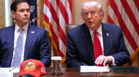 President Trump, next to Secretary of State Marco Rubio, speaks during a Cabinet meeting at the White House on Wednesday.
