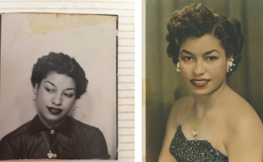 Left: A photobooth image of Ramona Latty, taken shortly after her arrival in the U.S. in 1950, at the age of 19. Right: A photo of Latty taken around the time she met the man who would become her husband, Albert.