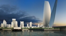 A rendering of the "Wings of Freedom" sculpture being proposed for the tip of Navy Pier in downtown San Diego. 
