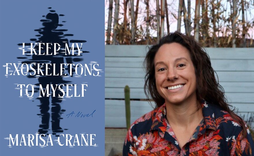 <br/>The cover of "I Keep My Exoskeletons to Myself" is shown with an undated photo of author Marisa Crane.