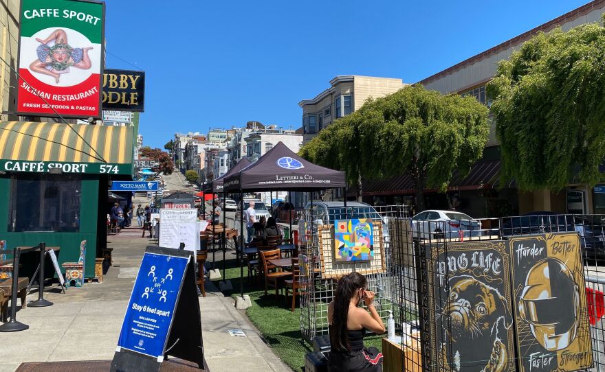 Little Italy neighborhood of San Francisco, July 2020. The city will relax coronavirus restrictions Wednesday, including the reopening of indoor dining and fitness facilities.