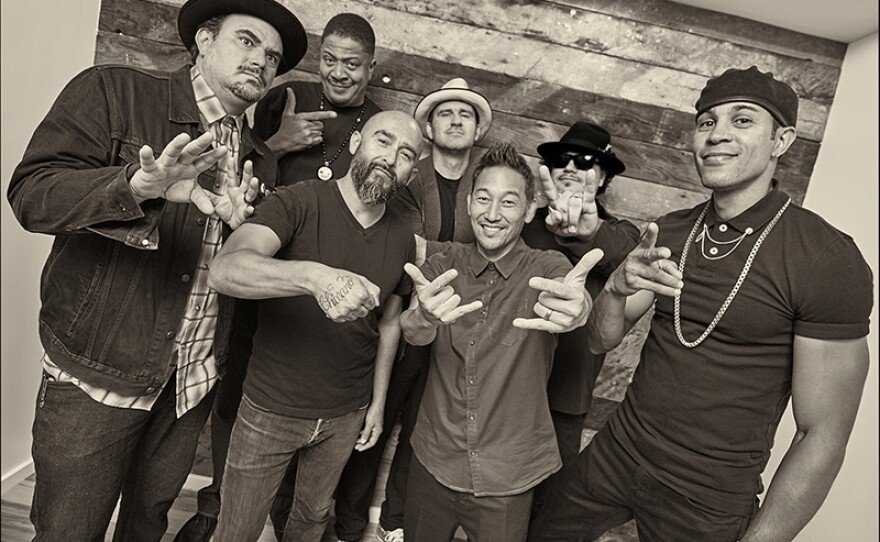 Ozomatli is joined by long-time friend and collaborator Chali 2na (second from left) for vocals on songs such as “Saturday Night” and “Cut Chemist Suite.”