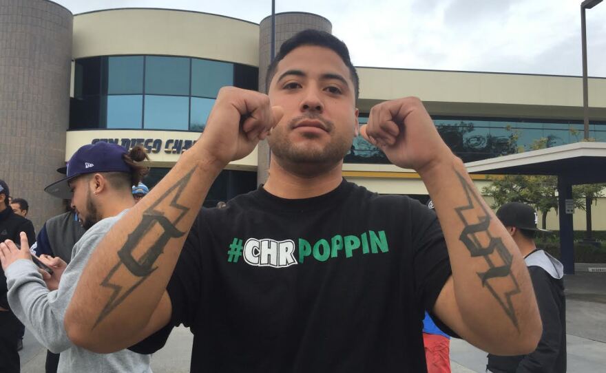 Lifelong Chargers fan Daniel Garcia displays his Chargers tattoos on Jan. 12, 2017