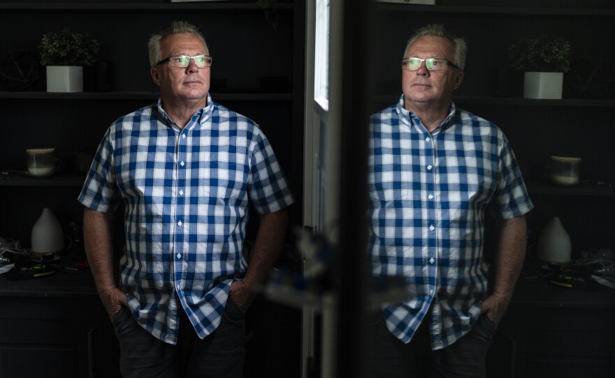 Bryan Pyle poses for a portrait in his home on Thursday, April 25, 2024, in Kirkwood, Mo. Pyle is conservative in his political views, but is against a ban on abortion.