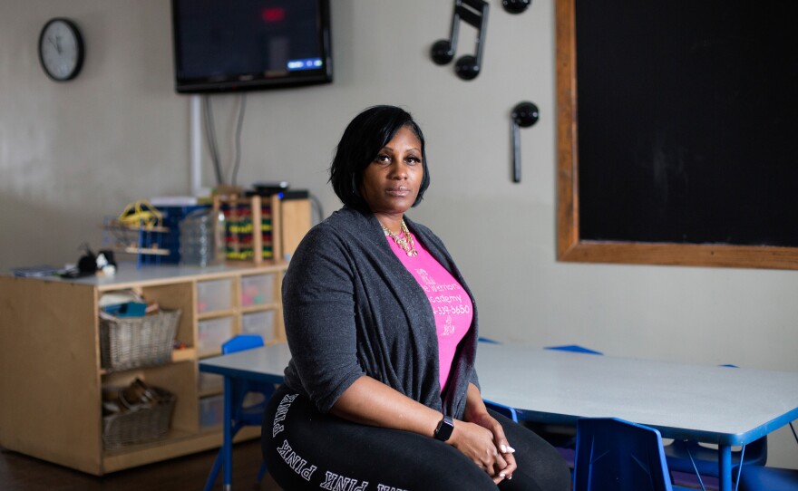 Tess Trice owns and runs the Little Explorers Learning Center. A bullet pierced the day care center's window in November while the children were inside, she says, then bullets flew again the next day. Trice was photographed on Jan. 29, before the Center temporarily closed; it re-opened in early May for the children of essential workers, and all staff members now wear masks.