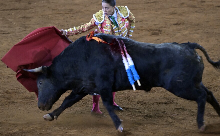 Colombian bullfighter Rocío Morelli participates in a bullfight at the Monumental Plaza de Toros México in Mexico City in February.