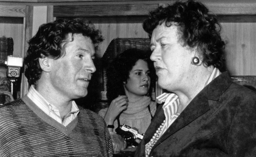 Jeremiah Tower with Julia Child at her birthday party in the early 1980s