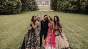 From left, Ashna Ahuja, Deepak Ahuja, Akash Mahtani, Shreya Ahuja and Madhu Ahuja attended Mahtani and Shreya Ahuja's wedding in Asheville, N.C., in 2025.