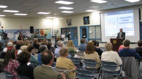 San Diego COO Jay Goldstone addresses the crowd at a budget town hall meeting in University City on Monday October 18, 2010.