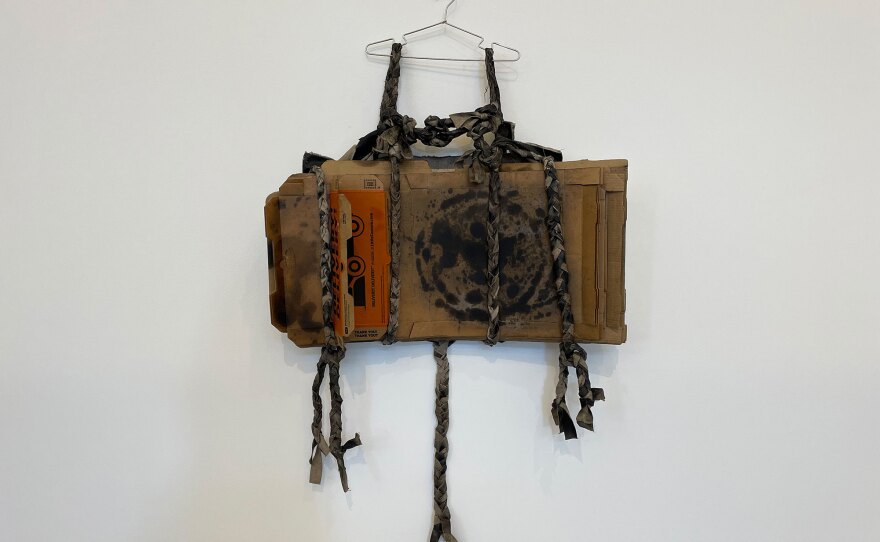 Carmen Argote's "Cosmic Backpack Mono Arana/Spider Monkey" is shown at MCASD in a July 1, 2022 photo.