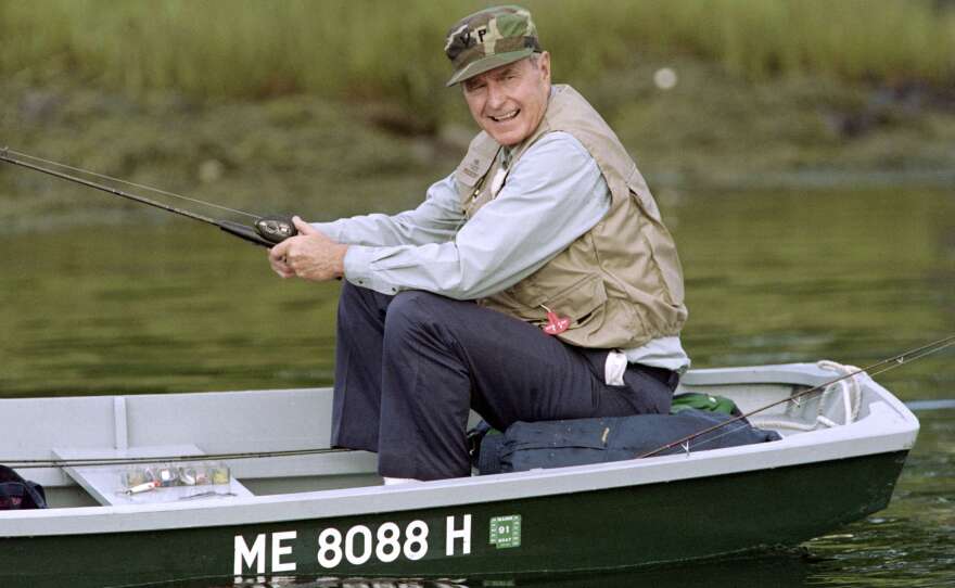 Then-President George H.W. Bush fishing on the Kennebunk River in August 1990, before a scheduled meeting with the Canadian prime minister at his Kennebunkport, Maine home.