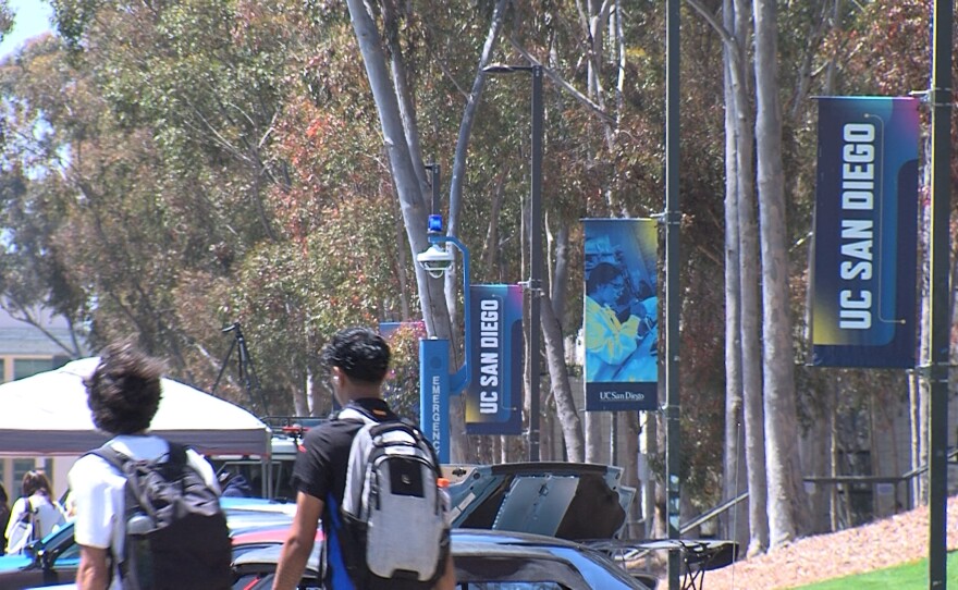 Students walk to class at UC San Diego on Friday, May 30, 2025.