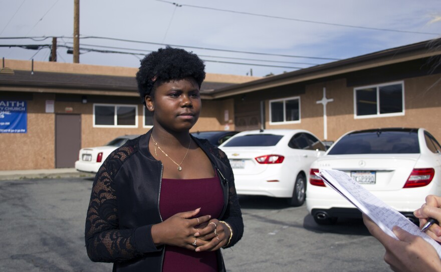 Janise Waites talks after a service at True Faith Missionary Baptist Church, Jan. 13, 2019.