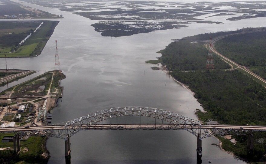 This 2006 photo shows the Mississippi River-Gulf Outlet splitting off to the right. A judge has ruled the U.S. Army Corps of Engineers was responsible for some of the flooding after Hurricane Katrina because of its failure to maintain and operate the canal properly. The corps agreed to close the shipping channel earlier this year.