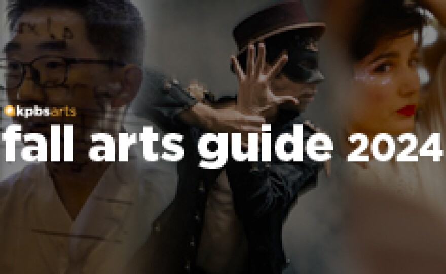 An undated graphic shows various San Diego artists with a text overlaying reading "KPBS Fall Arts Guide 2024."