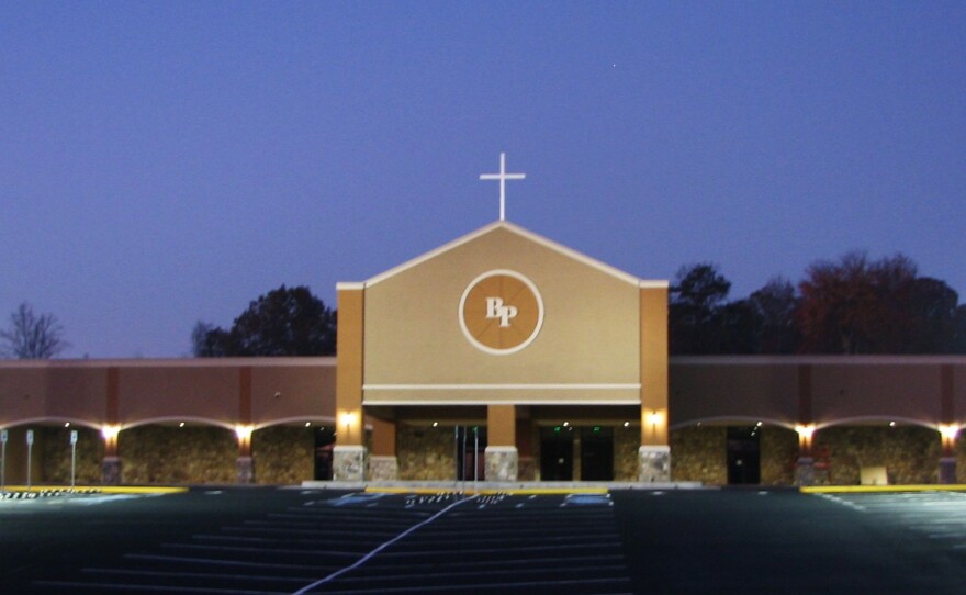 The entrance to and sanctuary of Beech Park Baptist Church in Oak Ridge, Tenn., used to be a bowling alley at the Tri-County Mall.