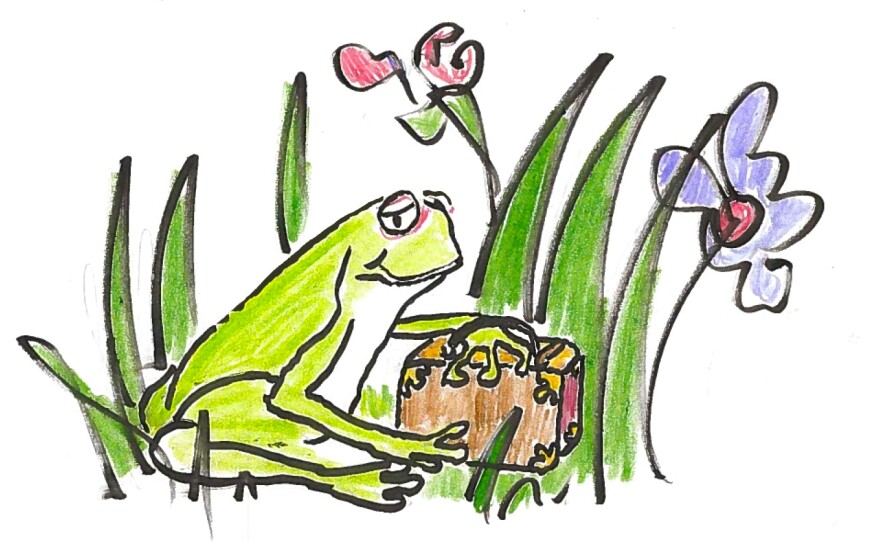 A frog with a suitcase.