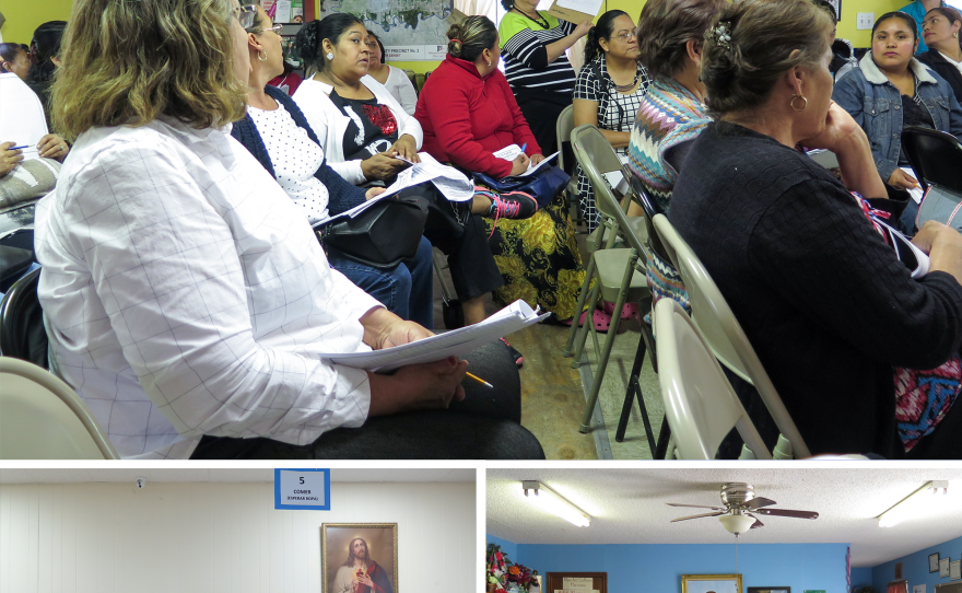 Nonprofits and churches including the Sacred Heart Catholic Respite Center (bottom right) and ARISE (top and bottom left) organize donations and legal workshops to support new migrants.