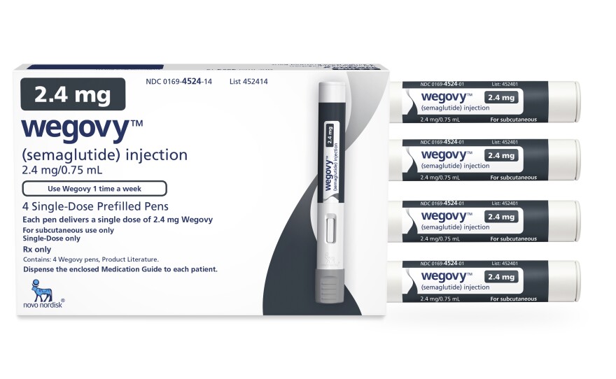 This image provided by Novo Nordisk shows a package of the company's semaglutide medication, named Wegovy. On Friday, the FDA said this new version of a popular diabetes medicine could be sold as a weight-loss drug.