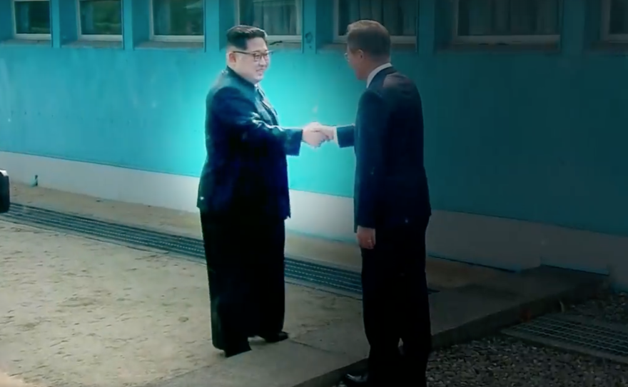 A screenshot of a video shared on White House social media accounts. The video — a fake movie trailer encouraging cooperation between President Trump and North Korean leader Kim Jong Un — was shown to Kim by Trump himself on an iPad toward the end of their summit in Singapore Tuesday.