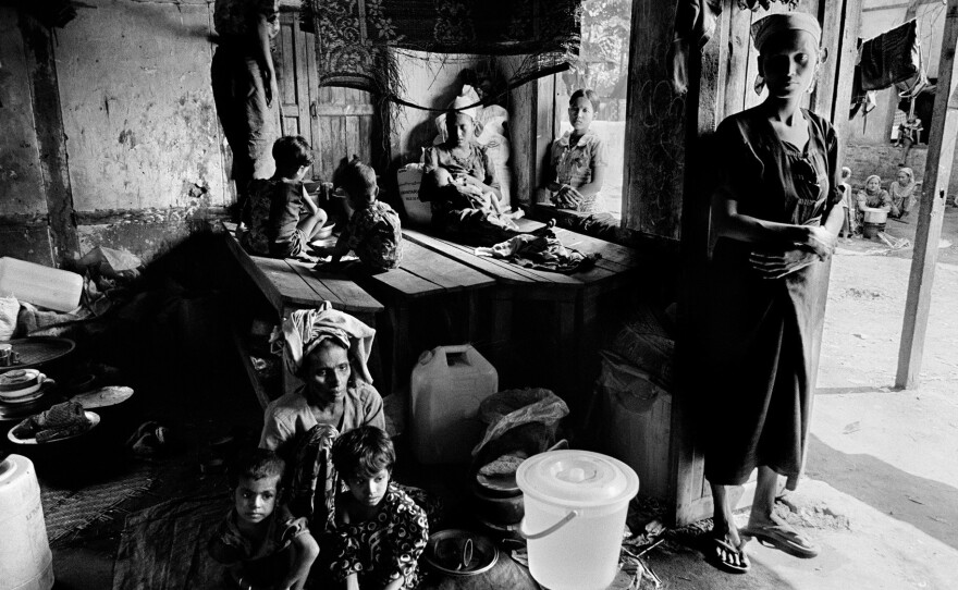 An estimated 140,000 Rohingya, a Muslim minority in Myanmar, were displaced from their homes during ethnic violence in 2012. They have been forced to live in internment camps like this one, Constantine says.