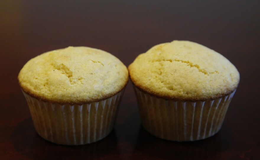 Two of Jiffy's famous corn muffins.