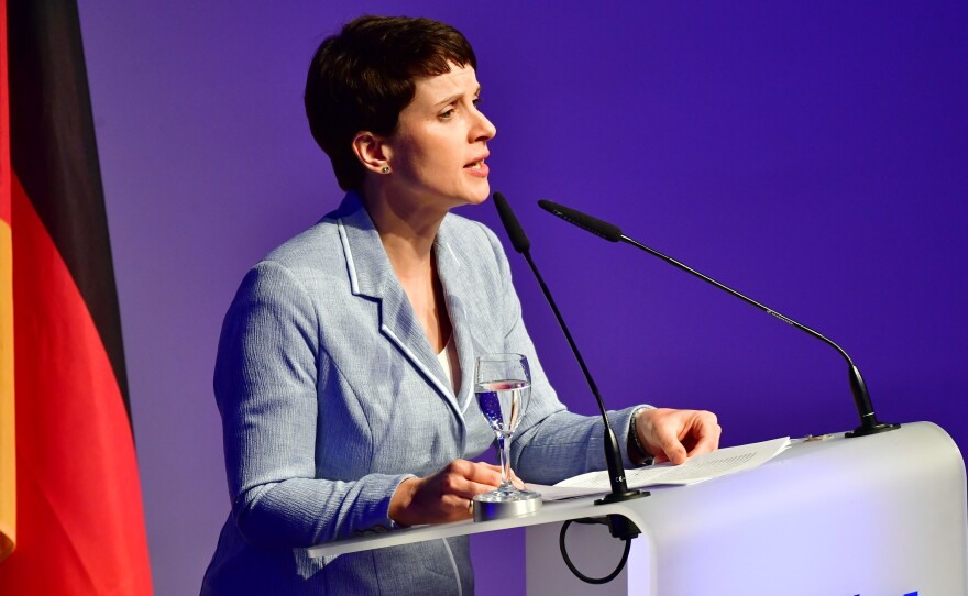 Frauke Petry, leader of the Alternative für Deutschland (AfD) political party, speaks at a conference of European right-wing parties on January 21 in Koblenz, Germany.