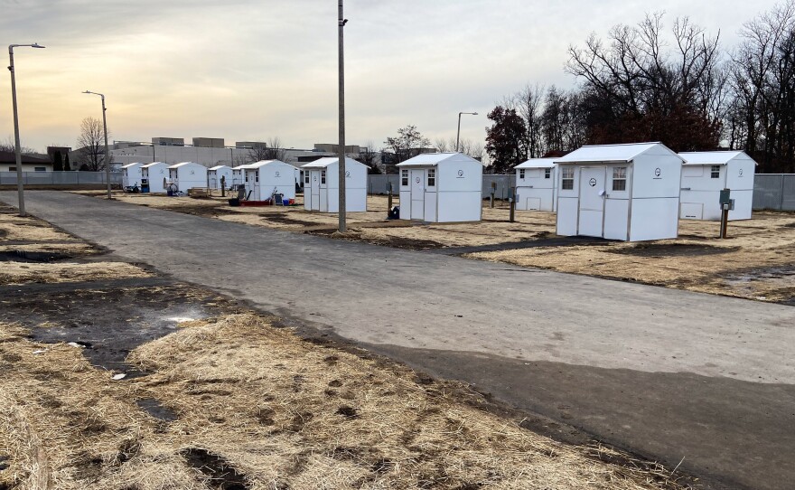 This city-owned tiny home village, which opened in November, 2021, was built in an industrial development on the outskirts of Madison, Wisconsin.
