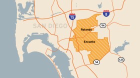 This map shows the boundaries of San Diego Unified School District's District E, which includes the neighborhoods of Encanto, Oak Park, Paradise Hills, Rolando, Valencia Park and Webster.