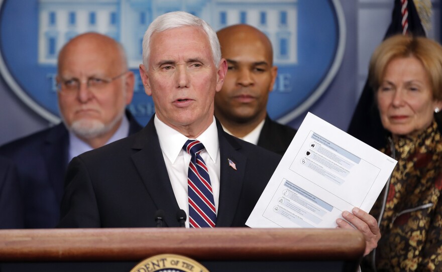 Vice President Pence speaks in the briefing room of the White House on March 9 about the coronavirus outbreak.