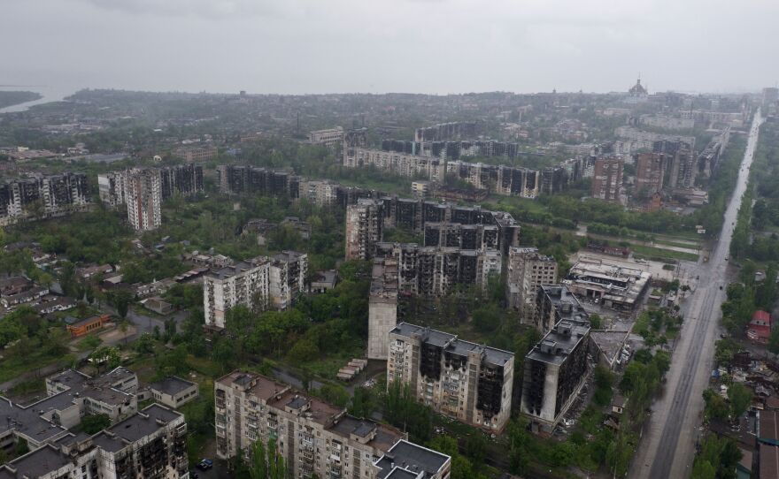 The central district of Mariupol on Wednesday, two days after Ukraine says it ended its combat mission in the city.