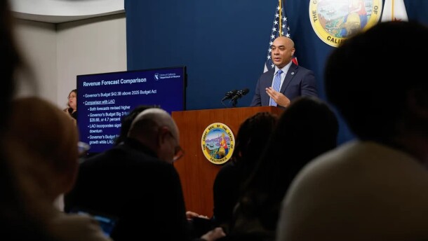 California's Director of Finance, Joe Stephenshaw, leads the budget proposal presentation for the 2026-27 fiscal year, at the Capitol Annex Swing Space, on Jan. 9, 2026.