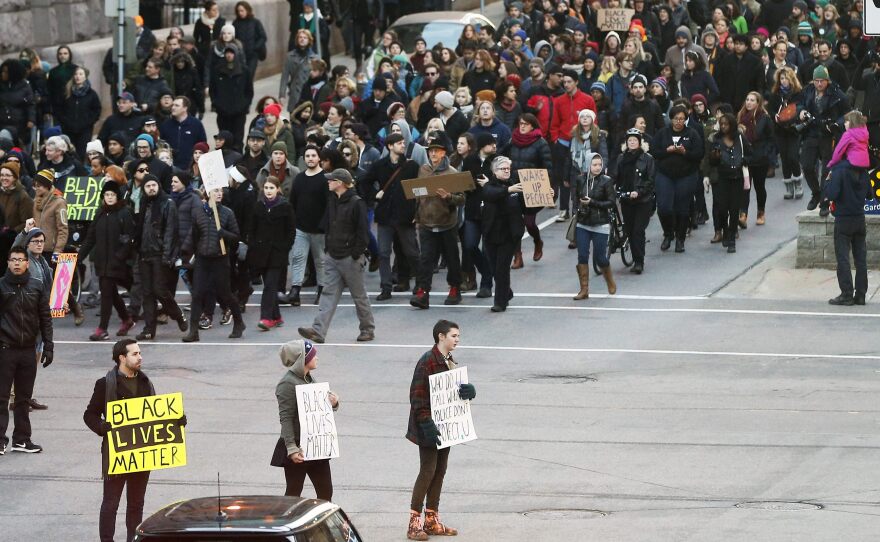 Black Lives Matter demonstrators and supporters march through downtown Minneapolis to the Federal Building on Nov. 24.