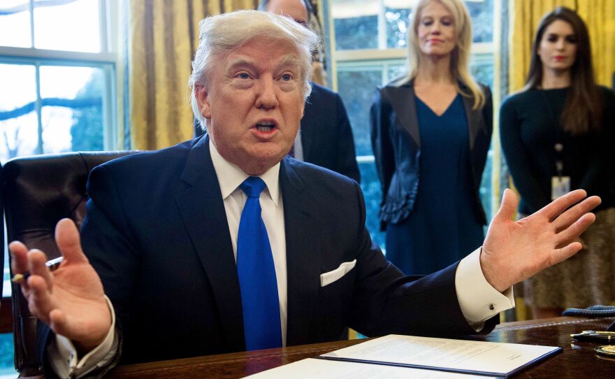 President Trump speaks before signing documents in the Oval Office related to the Dakota Access and Keystone pipelines on Tuesday.