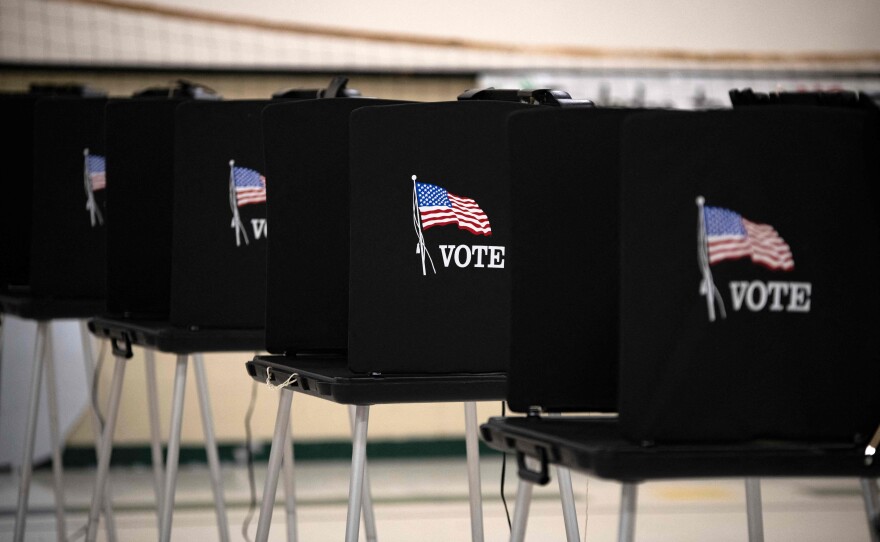 Voting booths are seen at Glass Elementary School's polling station in Eagle Pass, Texas, on November 8, 2022.