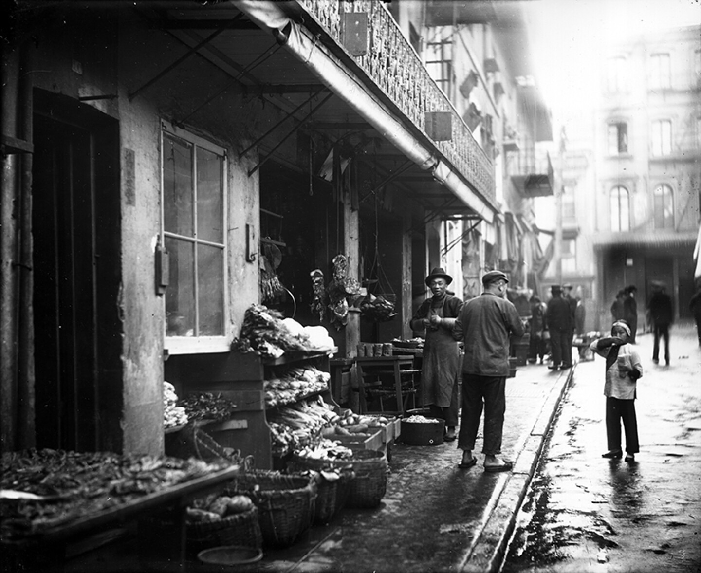Storefront of Chinatown meat and vegetable market, San Francisco, Calif., 1895.