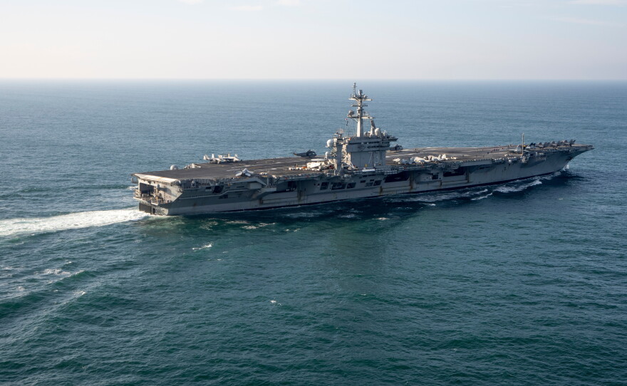 FILE - The USS George Washington aircraft carrier is pictured off the coast of Argentina, May 30, 2024.