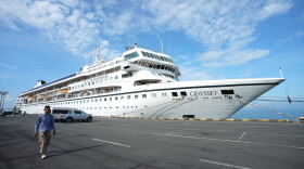A US cruise ship MV. Odyssey docked at Sihanoukville Autonomous Port in Sihanoukville southern Cambodia, Thursday, Oct. 29, 2026.
